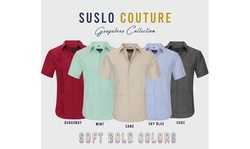 Suslo Couture Men's Short Sleeve Wrinkle-Free Guayabera Button Down