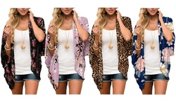 Haute Edition Women's Summer Kimono Cardigan Cover Up in Leopard and Floral