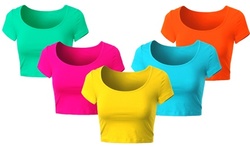Doublju Women's Scoop Neck Short Sleeve Crop Top
