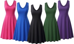 Haute Edition Women's Sleeveless Scoop Neck A-Line Skater Jersey Dress with Plus