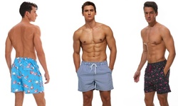 Suslo Couture Men's Quick Dry Printed Swim Trunks with Front & Back Pockets