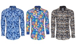 Suslo Couture Men's Slim-Fit Stretch Long Sleeve Button Down Shirt 