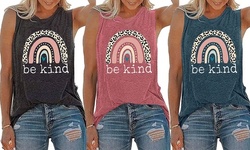 New Women's Be Kind Graphic Leopard Tank Tops Sleeveless Tees Shirts