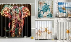 Shower Curtain Waterproof Fabric Bathroom Decor Set, Elephant Turtle Starfish