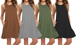 Women's Summer Casual Swing T Shirt Dresses Plain Tank Dress with Pockets
