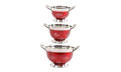 Oster 3 Pack Round Asian Colander Set, Metallic Red