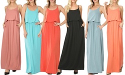 Haute Edition Foldover Waist Maxi Dress with Pockets & Adjustable Straps S-3x