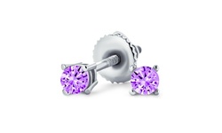 Brilliant Cut CZ Solitaire Stud Earrings Sterling Silver Screwback