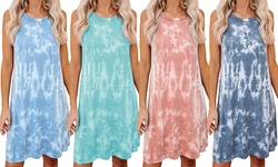 Women's Summer Loose Vest Tank Dress Ladies Casual Sleeveless Tie-Dye Dresses
