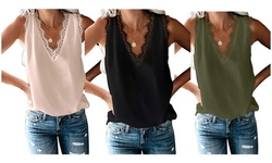Haute Edition Women's Lace Trim V-Neck Summer Casual Tank Top