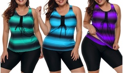 Womens Plus Size Swimsuit Tankini Tops with Capris Bathing Suits
