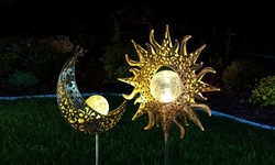 Solar Lights Outdoor Solar Garden Metal Sun Moon Crackle Art Glass Globe Lights