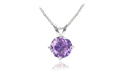 Sterling Silver Simulated Amethyst 7mm Round Solitaire Pendant Necklace