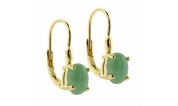 18K Gold Plated  Genuine Green Jade Oval Leverback Earrings