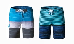 Mens Beach Board Shorts Striped Beach Pants Quick-Dry Swim Trunks