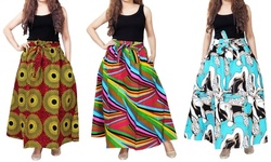 Women's Ankara Prints 100% Cotton Elastic Waist Long Maxi Skirt With Pockets