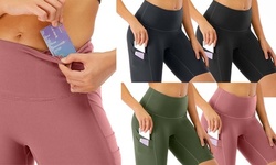 Women High Waist Yoga Shorts Compression Running Bike Shorts Side Pockets