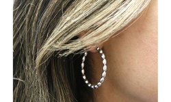 Italian Sterling Silver Oval Rice Bead French Lock Hoops 20MM-35MM