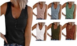 Womens V Neck Tank Tops Summer Sleeveless Henley Shirts Button Up