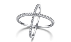 Cubic Zirconia Pave X Ring Plated in 18K White Gold by Elements of Love