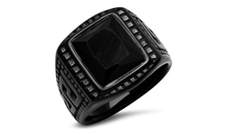 Steeltime Men's Black Ip Stainless Steel and Faux Onyx Rings 