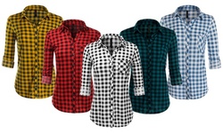 Doublju Women's Long Sleeve Plaid Button Down Shirts