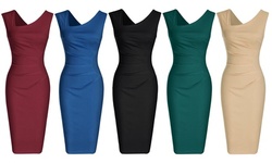 Haute Edition Women's Retro Ruched Sleeveless Bodycon Pencil Dress 