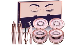 4 Pairs Reusable Magnetic Eyelash and 2 Pk Eyeliner Kit with Mirror and Tweezers