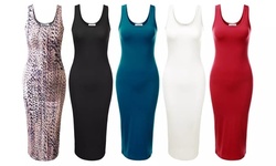 Doublju Women's Scoop Neck Slim Fit Sleeveless Midi Dress with Plus Size