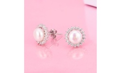 Sterling Silver & Cultured Pearl Halo Stud Earrings with crystals from Swarovski
