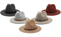 Doublju Women's Wool Fedora Panama Hat with Belt
