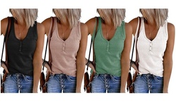 Haute Edition Ribbed V-Neck Button Tank