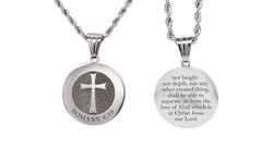 Solid Stainless Steel Round Scripture Tag Necklace By Pink Box