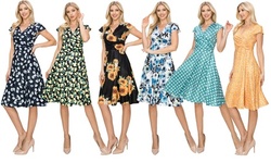 Haute Edition Women's V-Neck Printed Skater Dress with Plus