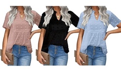 Womens Chiffon Blouse Summer Casual V-Neck Short Sleeve Shirts Top