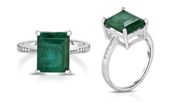 Sterling Silver 4.00CT Genuine Earth Mined Emerald Gemstone Ring