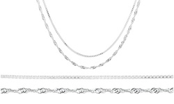 Solid Italian Diamond Cut Box and Singapore Chain Set in Sterling Silver(2 Pack)