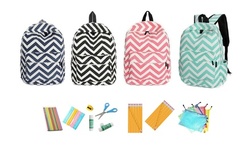 Chevron Backpack with School Supply Essentials - Pink, Teal, Navy or Black