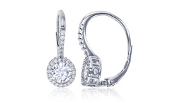 Sterling Silver 6mm Round Cut Cubic Zirconia Halo Lever Back Earring