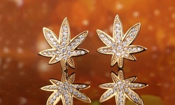 Gold Plated Cannabis Stud Earrings Made with crystals from Swarovski
