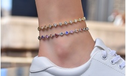 Bezel Set Multi Shaped Rainbow Ankle Bracelets 