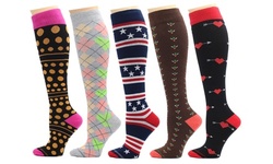 REXX Women's Patterned Knee-High Compression Socks (3 or 5 Pairs)