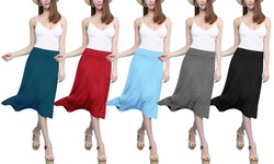 Women's Solid Lightweight Flare Midi Pull On Skirt