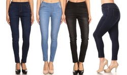 Ladies High Waist Classic Pull-On Skinny Denim Jeggings (also in Plus)