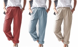 Womens Elastic Waist Pants with Pockets Casual Trousers