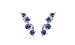 Created Blue Sapphire Vine Climber Crawler Earrings in 925 Sterling Silver