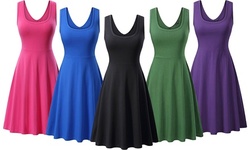 Haute Edition Women's Sleeveless Scoop Neck A-Line Skater Jersey Dress with Plus
