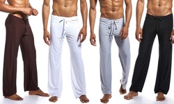 Men's Long Ice Silk Sport Yoga Pants Drawstring Lounge Solid Color Long Trousers