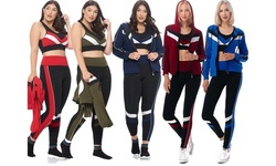 Women's 3-Piece Active Sets - Full Zip Top Hoodie & Sports Bra & Legging Pants