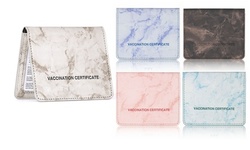 Marbling Slim Passport Vaccine Card Holder Cover Faux Leather Travel Wallet